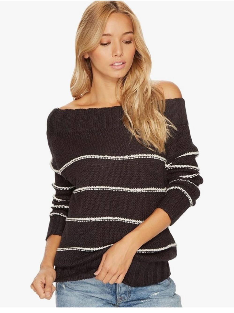 Billabong Off the shoulder Navy Knit Sweater Sz M Nautical Beachy Sz M Trendy